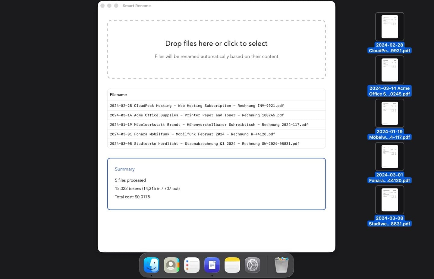 Smart Rename app renaming documents on macOS